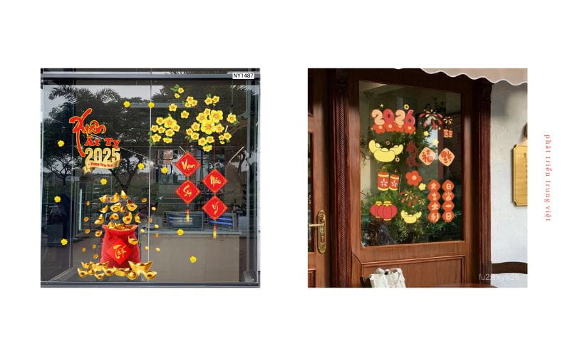 Mẫu decal Tết hiện đại tone đỏ, vàng